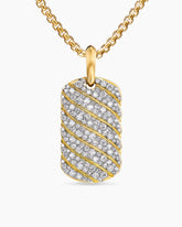 Sculpted Cable Tag in 18K Yellow Gold with Diamonds, 27mm